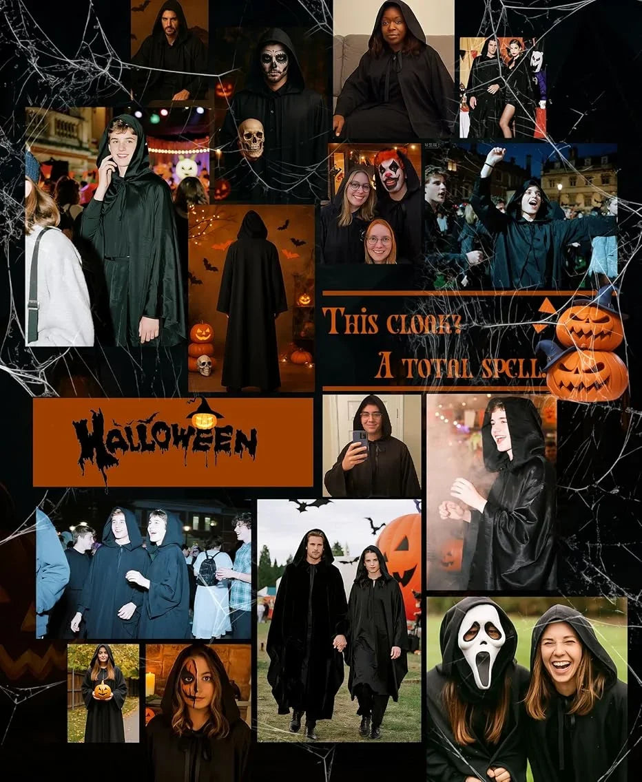 Costume Halloween Cosplay Skeleton Mask Hooded Robe Ghost Cloak Long Shirt For Escape Room Haunted House NPC