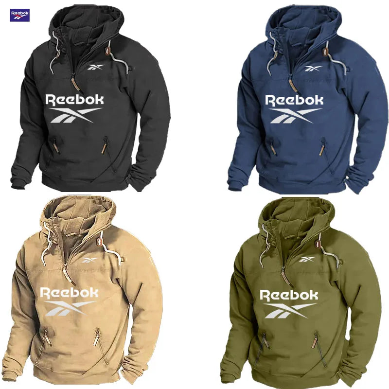 Reebok Men's Winter-Spring Warmth Hooded Sweatshirt - Daily Outdoor Multi-Pocket Zippered Comfortable Top - Solid Color Classic