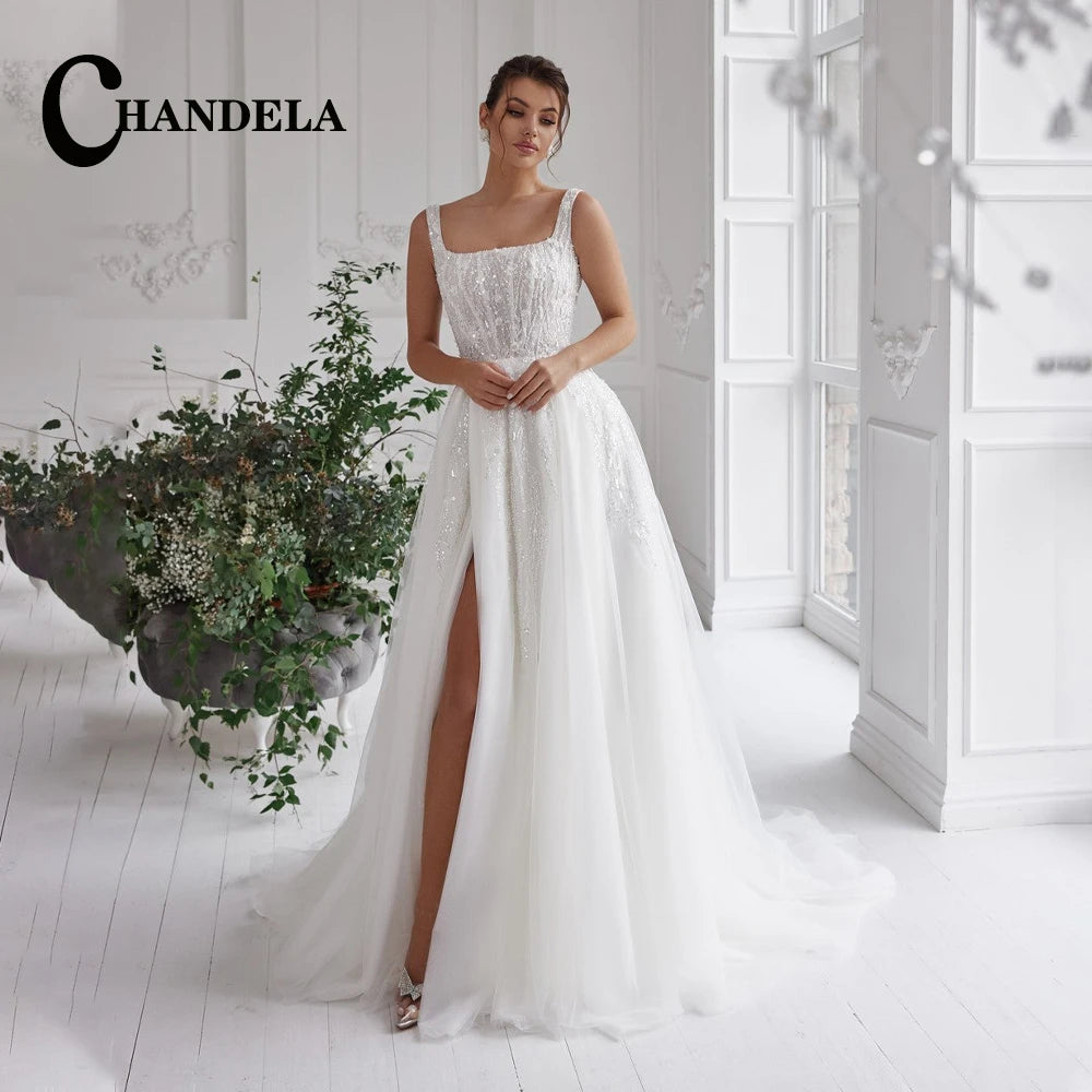 CHANDELA Lace Appliques Mini Corset Wedding Dress Cut-out Detachable Sleeves vestidos de noiva After Party A-line Customised