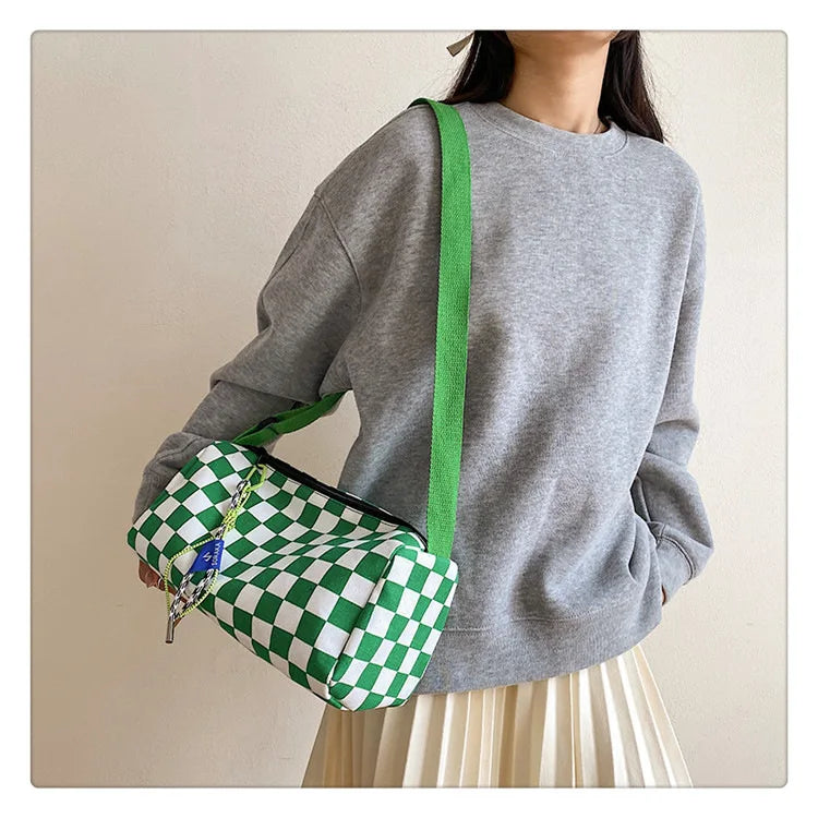 Plaid Shoulder Bag for Women Handbag CrossBorder Canvas Leisure  Fashion Bag Ladies Embroidered Han Female Pocket Purse
