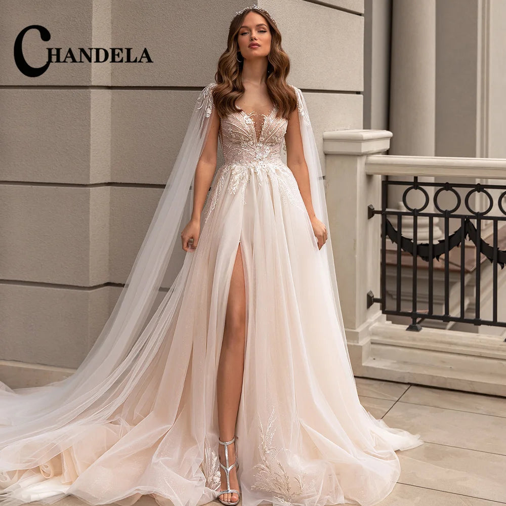 CHANDELA Lace Appliques Mini Corset Wedding Dress Cut-out Detachable Sleeves vestidos de noiva After Party A-line Customised