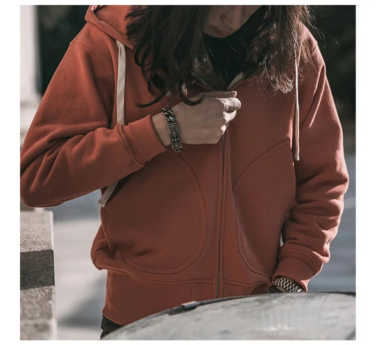 Non Stock Men's Zip Up Hooded Sweatshirt Heavyweight Solid Color Hoodies Thick
