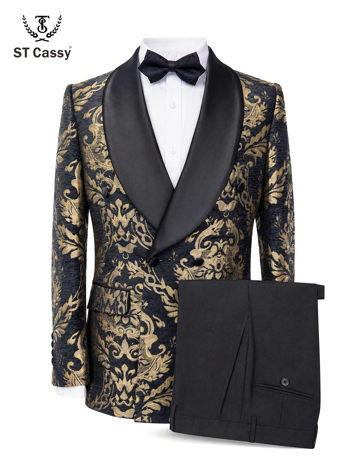 Black Luxury 2-Piece Set Men Suit Party Shawl Collar Double Breasted Business Casual Suit Groom's Wedding Dress Jacquard Pattern