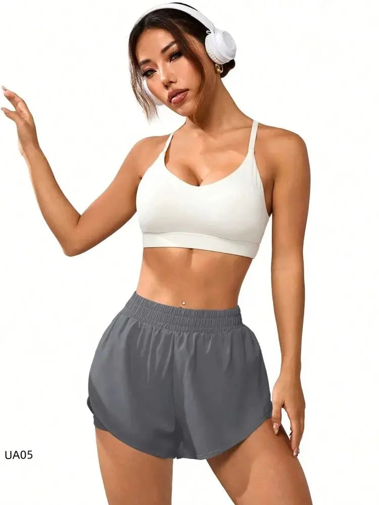 Women's High-Waisted Sports Shorts with Pockets Anti-Squatting Double-Layer Yoga Fitness Tight Quick Drying Cycling Shorts