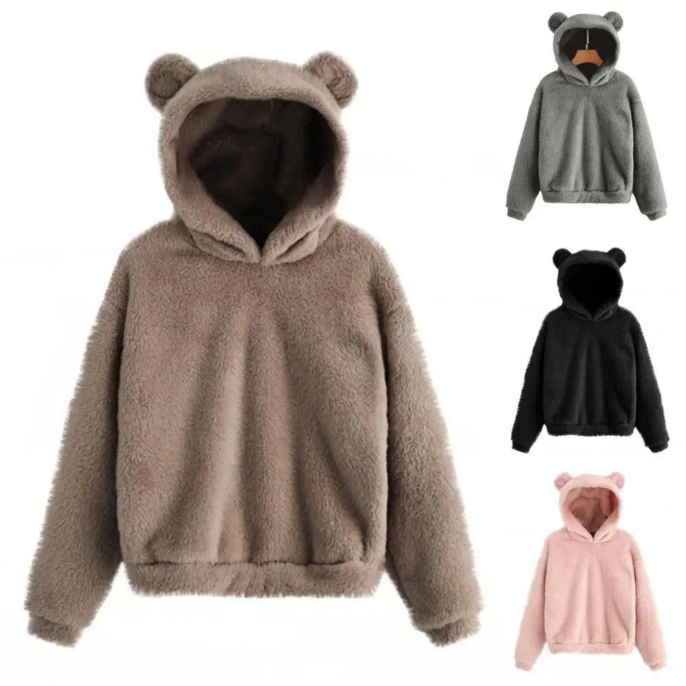 Fall Winter Women's Hoodies Winter Women Long Sleeve Rabbit Ear Hood Sweatshirt Cute Plush Warm Casual Cute Hoodie Tops 2026