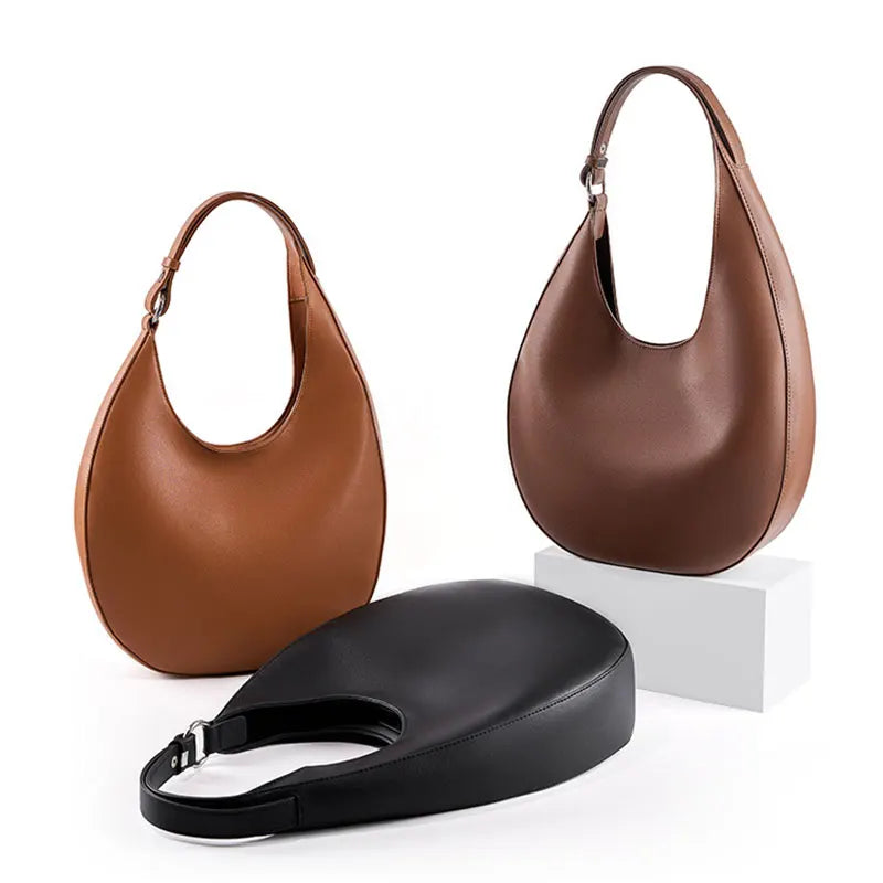 Genuine Leather Women Tote Bags Fashion Luxury Designer Women's Shoulder Bag Quality Cowhide Large Capacity Half Moon Handbags