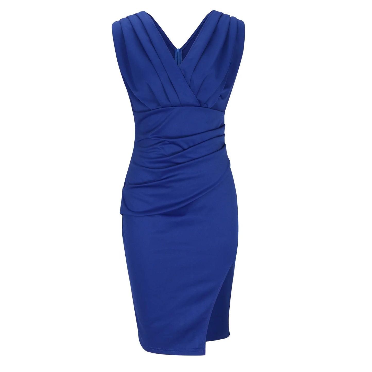 Summer Elegant Women Sexy Casual Sleeveless Office Mini Dress Fashion Solid Color V-neck High Waist Tight Side Split Dresses