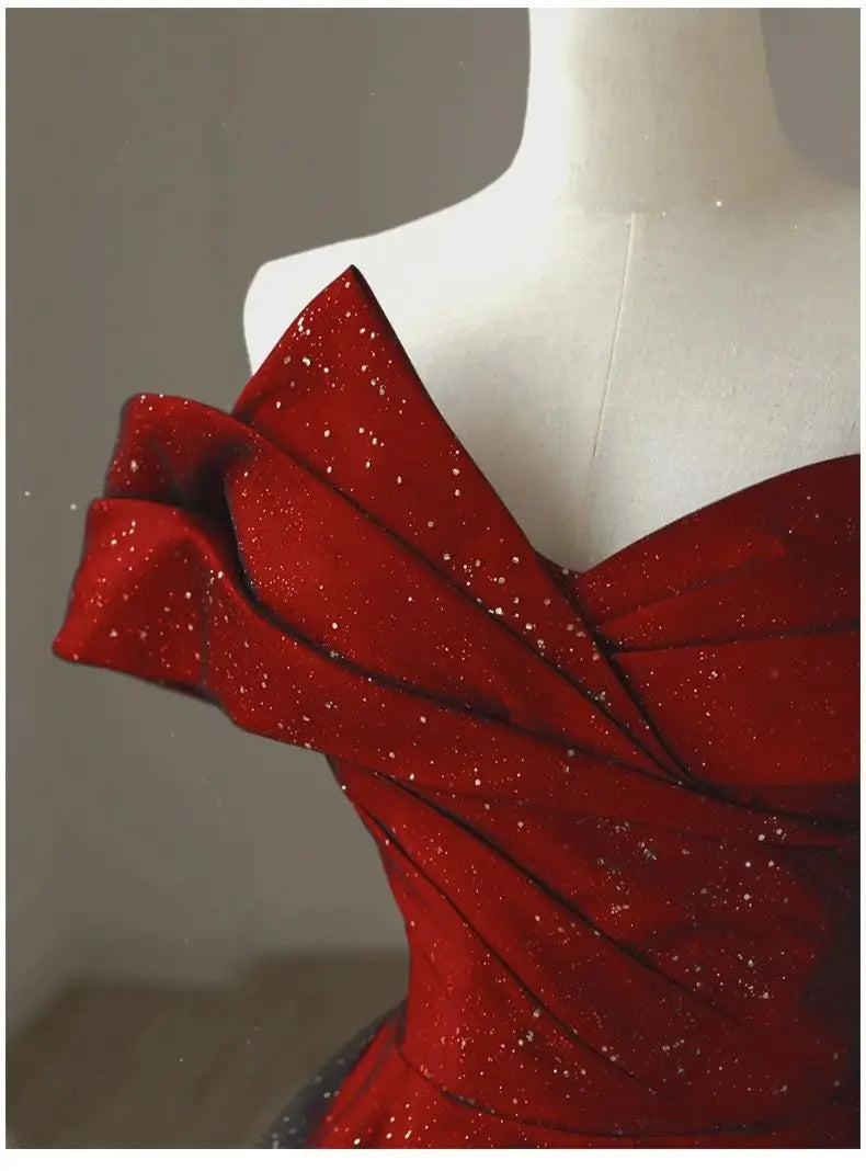 Toasting Dress Bridal Evening Dresses 2026 New Red Wedding Dress High-End Off-shoulder Wedding French Engagement Dress for Women