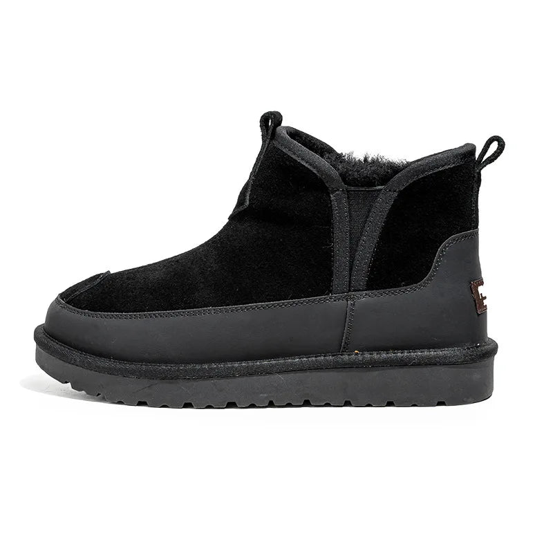 Women's Thick Bottom Mid-Calf Snow Boots Fur Lined Warm Synthetic Leather Rubber Sole Winter Shoes Two-Way Wear Korean Style