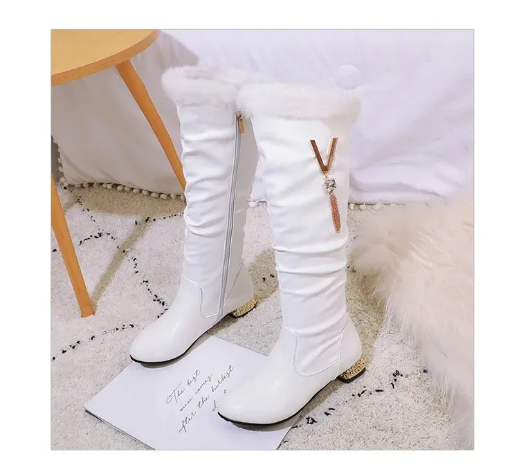 Winter Warm Knee High Boots Women Platform Wedges High Heels Snow Boots Slip on Winter Ladies Shoes White Black Pink 2025