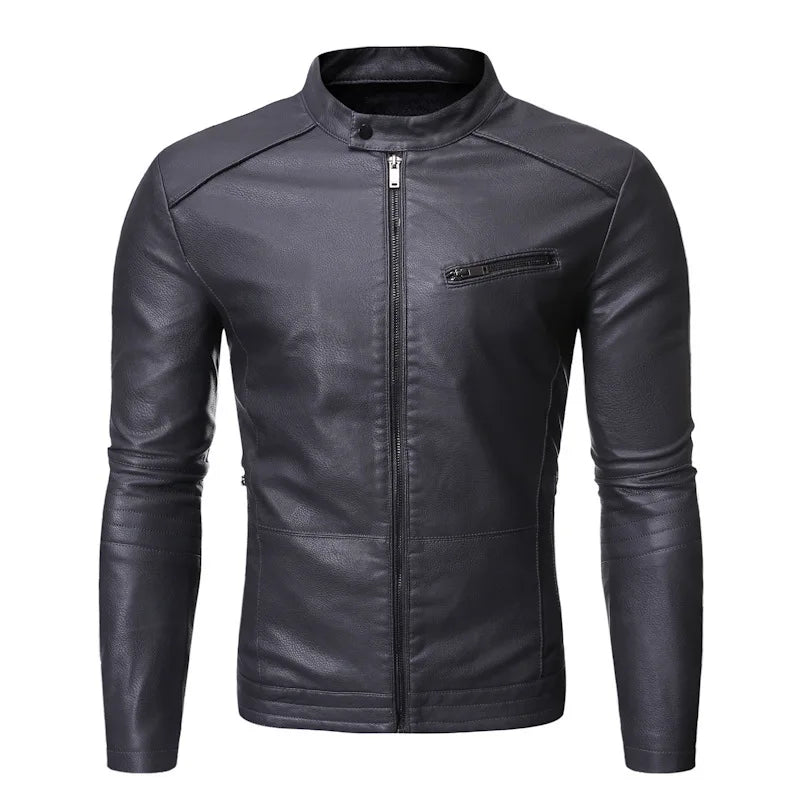 Men's Motorcycle Leather Jacket Autumn Winter Stand Collar Biker Jacket Korean Fashion PU Leather Coat Slim Fit Men's Outerwear
