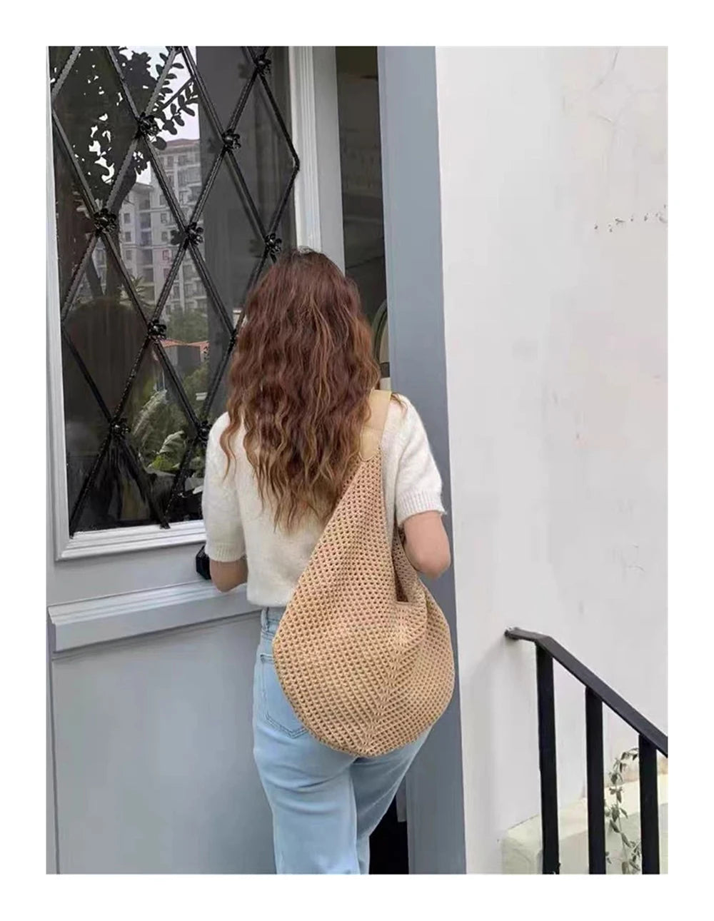Lattice Large Capacity Woven Bag 2025 Spring Summer New Women's Beach Vacation Single Shoulder Simple Versatile Casual Tote Bags