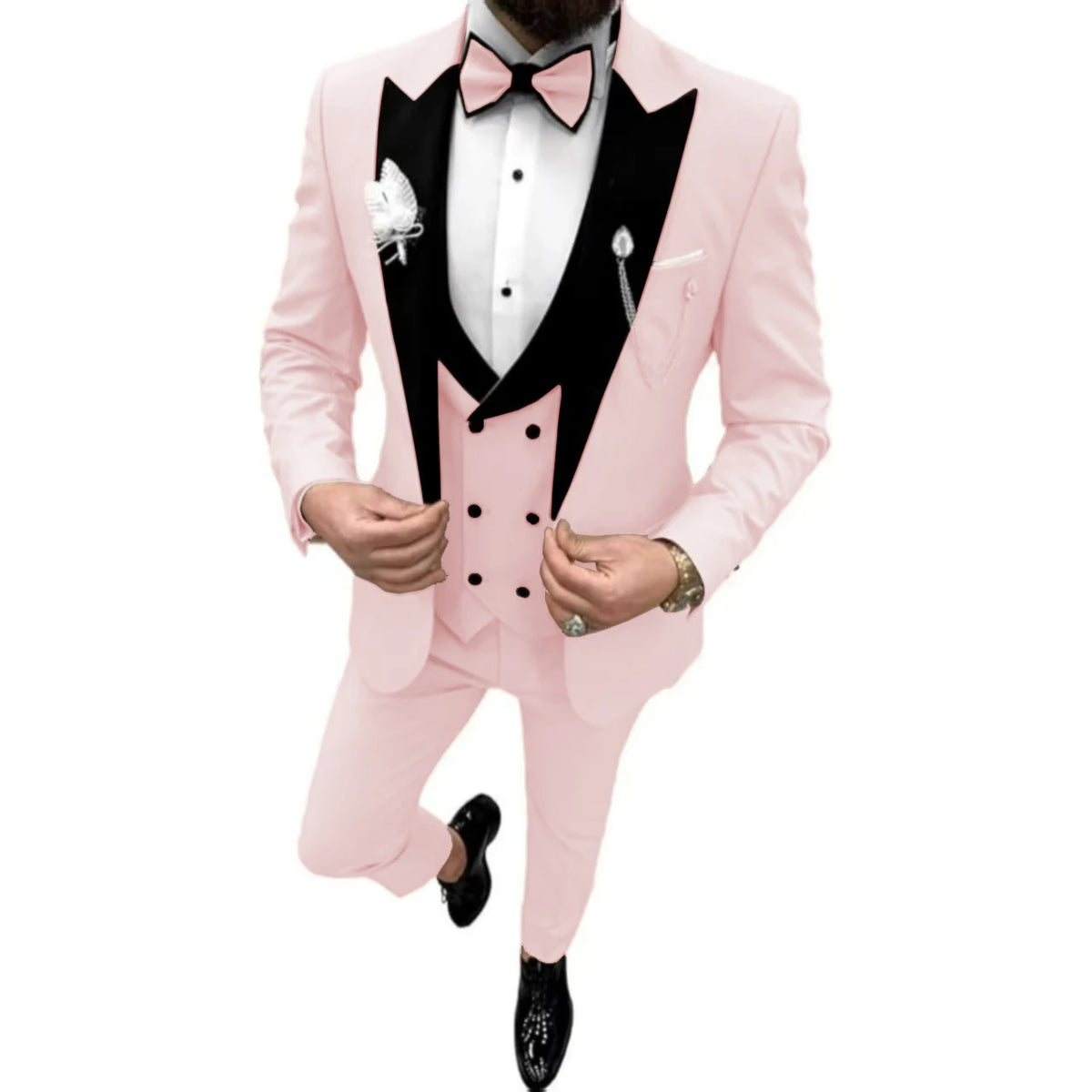 Elegant Men Suit Customized 3 Piece Blazer Vest and Pants Set Tuxedo Suits for Men Velvet Peak Lapel Formal Men Suit for Wedding