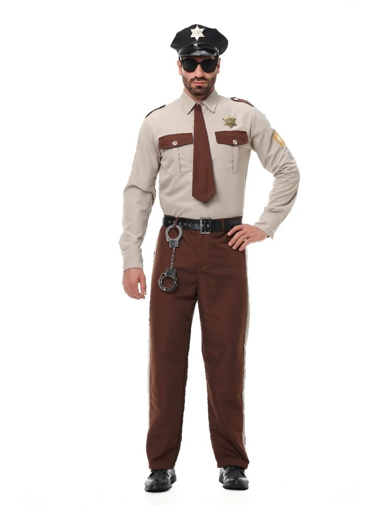 Unisex Sheriff Cosplay Costume Police Uniform Full Set Long Sleeve Halloween Carnival Party Stage Performance Dress Outfits