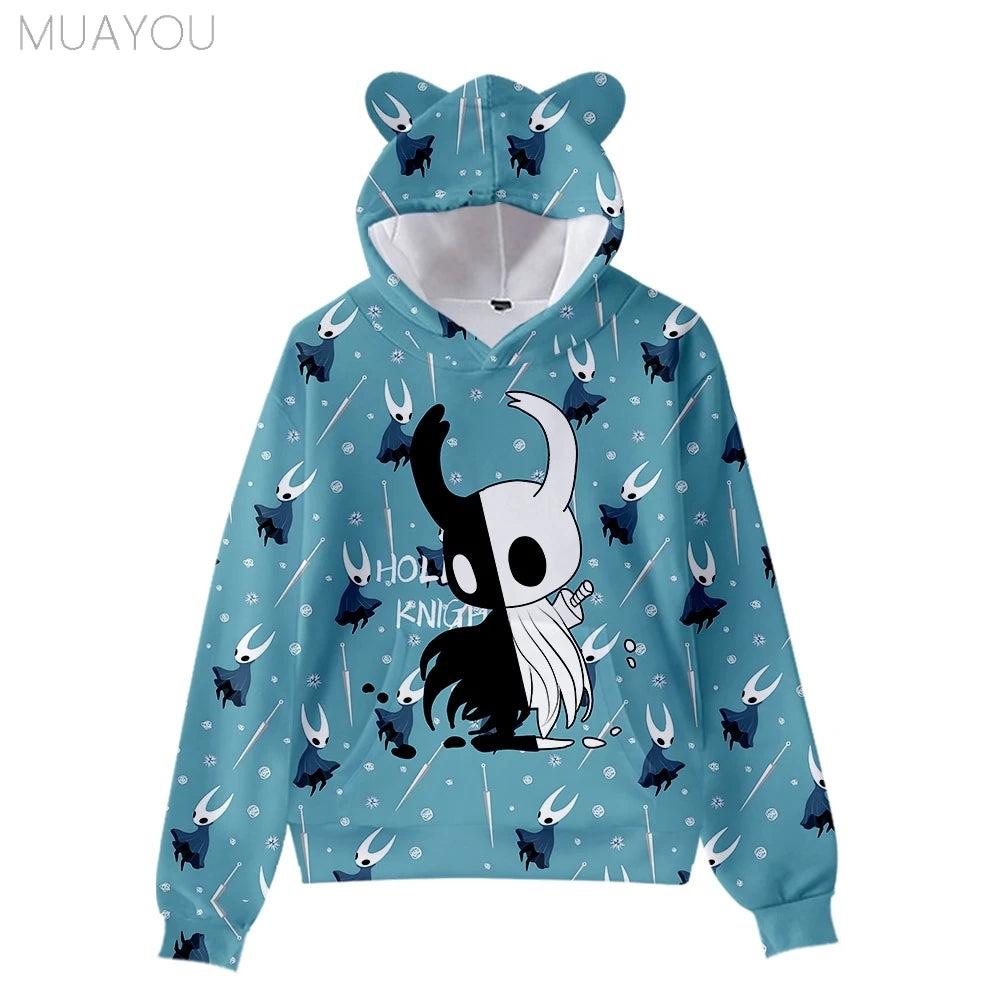 Hollow Knight Silksong kids hoodies Sweatshirts 3D Printed Cat's Ears Anime Casual Pullovers Men Women hoodie