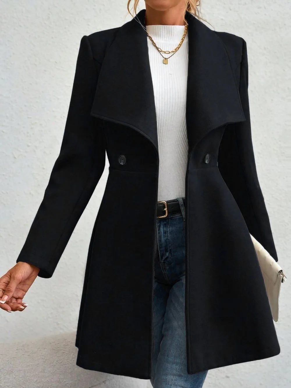 Autumn Winter Women Coat Fashion Solid Color Lapel Collar Single-breasted Slim Fit Female Woolen Coat Mid Length Lady Overcoat