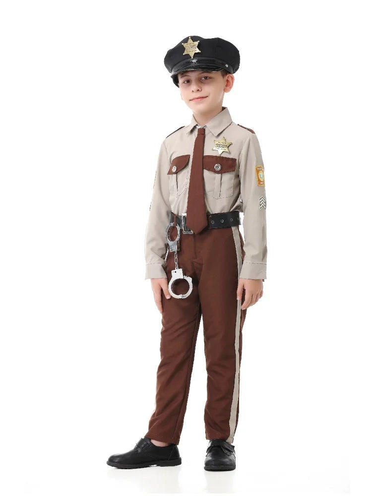 Unisex Sheriff Cosplay Costume Police Uniform Full Set Long Sleeve Halloween Carnival Party Stage Performance Dress Outfits