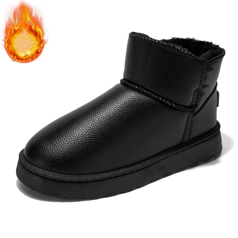 Couple Style Men's and Women's High-Top Leather Waterproof Snow Boots Plus Velvet Warm Boots and Cotton Shoes