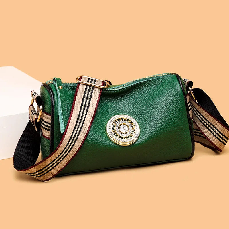 Genuine Leather Crossbody Bag, Stylish Black, Camel, Green Women's Trendy Handbag Single Shoulder Bag with Adjustable Strap