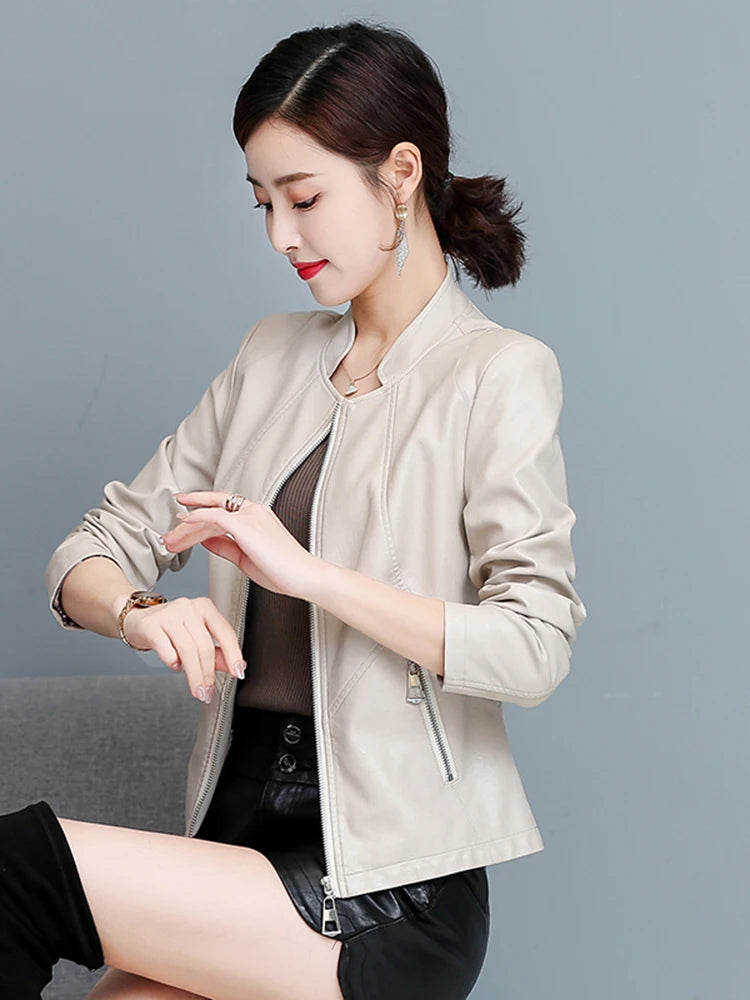 Real Leather Biker Jacket Women's Short Style 2026 Spring Autumn New Korean Version Slim Fit Stand Collar Miniature Coat
