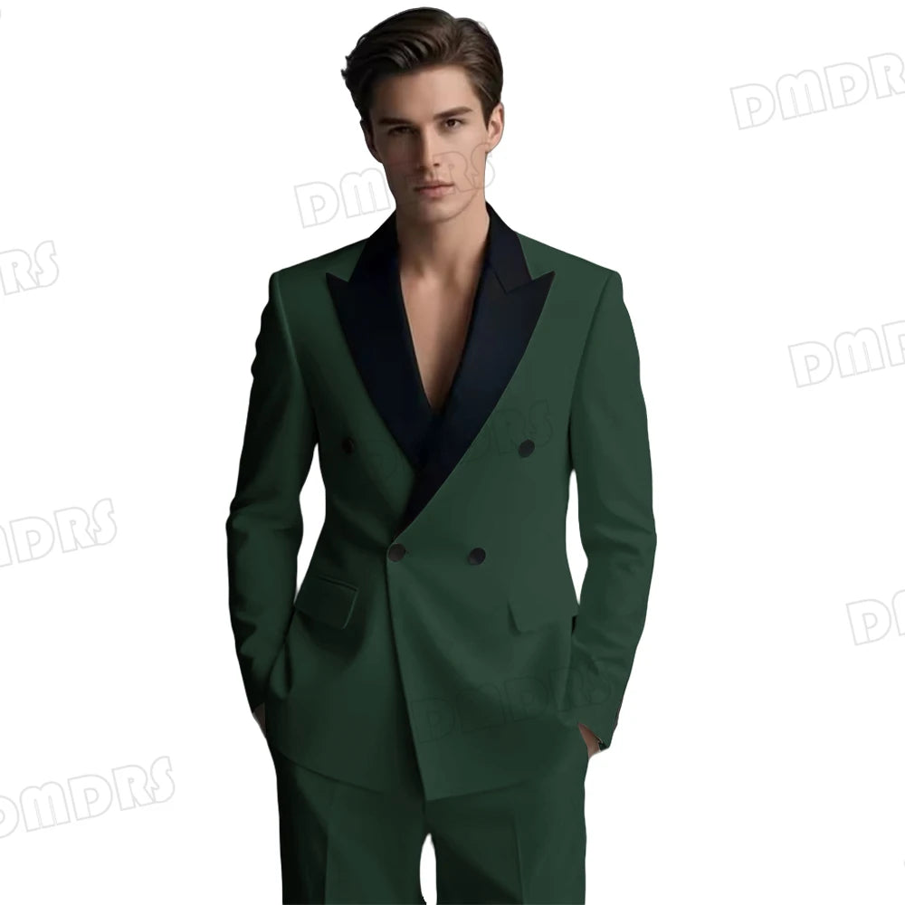 Slim Fitting White Suit Set for Men, Black Collar, 2 Pieces Formal Suits, Wedding Tuxedo, Customized Colors Blazer and Pant Set