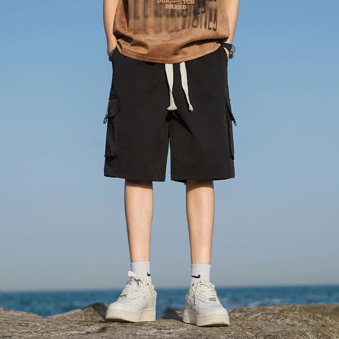 Brand Clothing Summer Men's Cargo Shorts Casual Baggy Multi-Pocket Drawstring Streetwear Sports Knee Length Bermuda Board Short