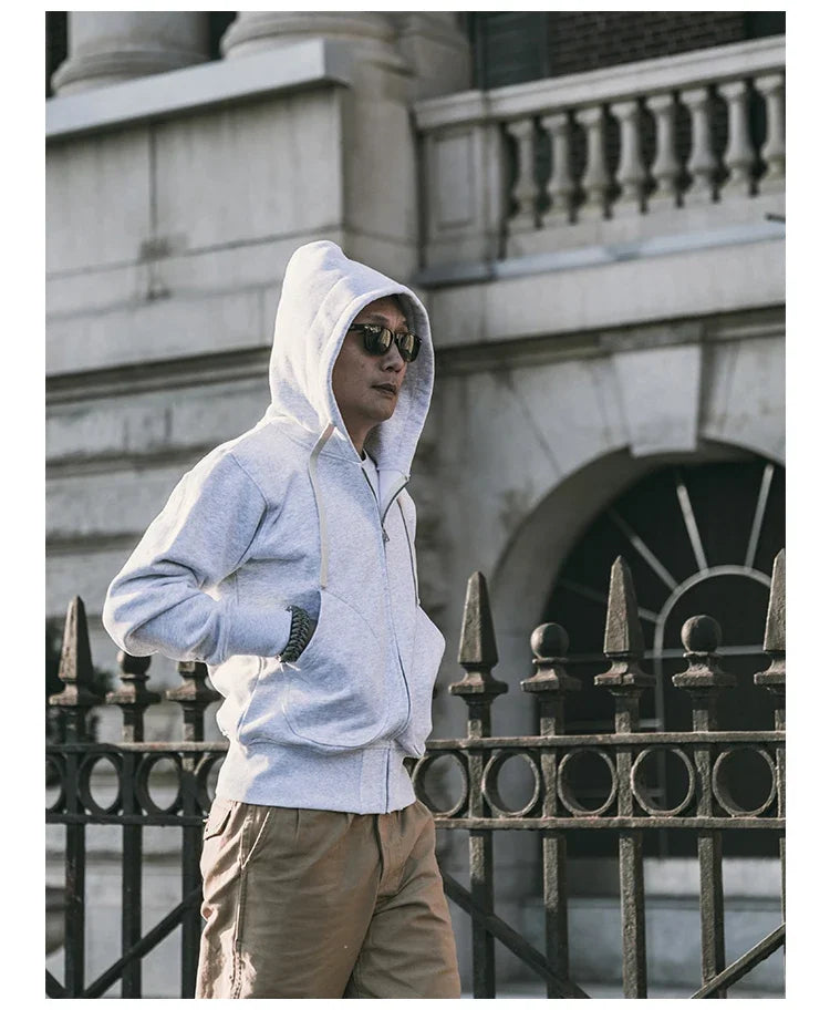 Non Stock Men's Zip Up Hooded Sweatshirt Heavyweight Solid Color Hoodies Thick
