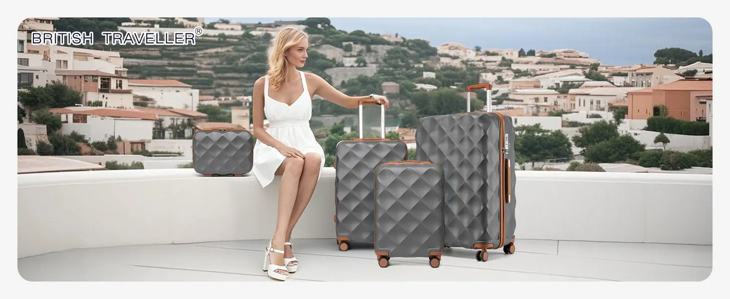 British Traveler 2 Piece Luggage Set | Cabin Case with TSA Lock & Toilet bag | 4 Double Rollers | 31 + 54 cm