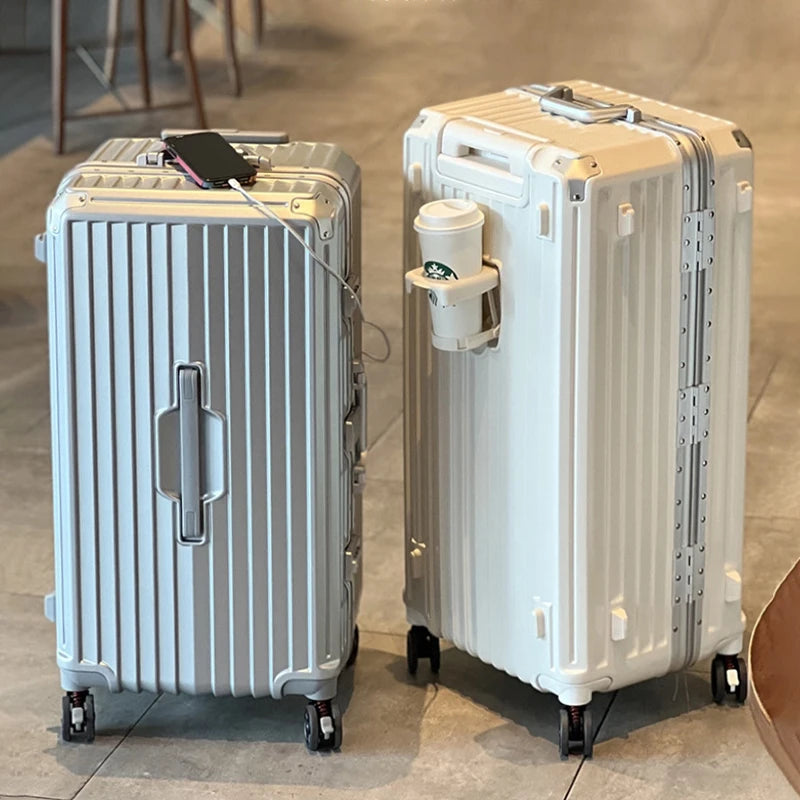 Five-wheeled Luggage 34 inch Thicken Aluminum Frame Suitcase USB Cup Holder Large Capacity TSA Lock Trolley Case Brake Wheel 24"