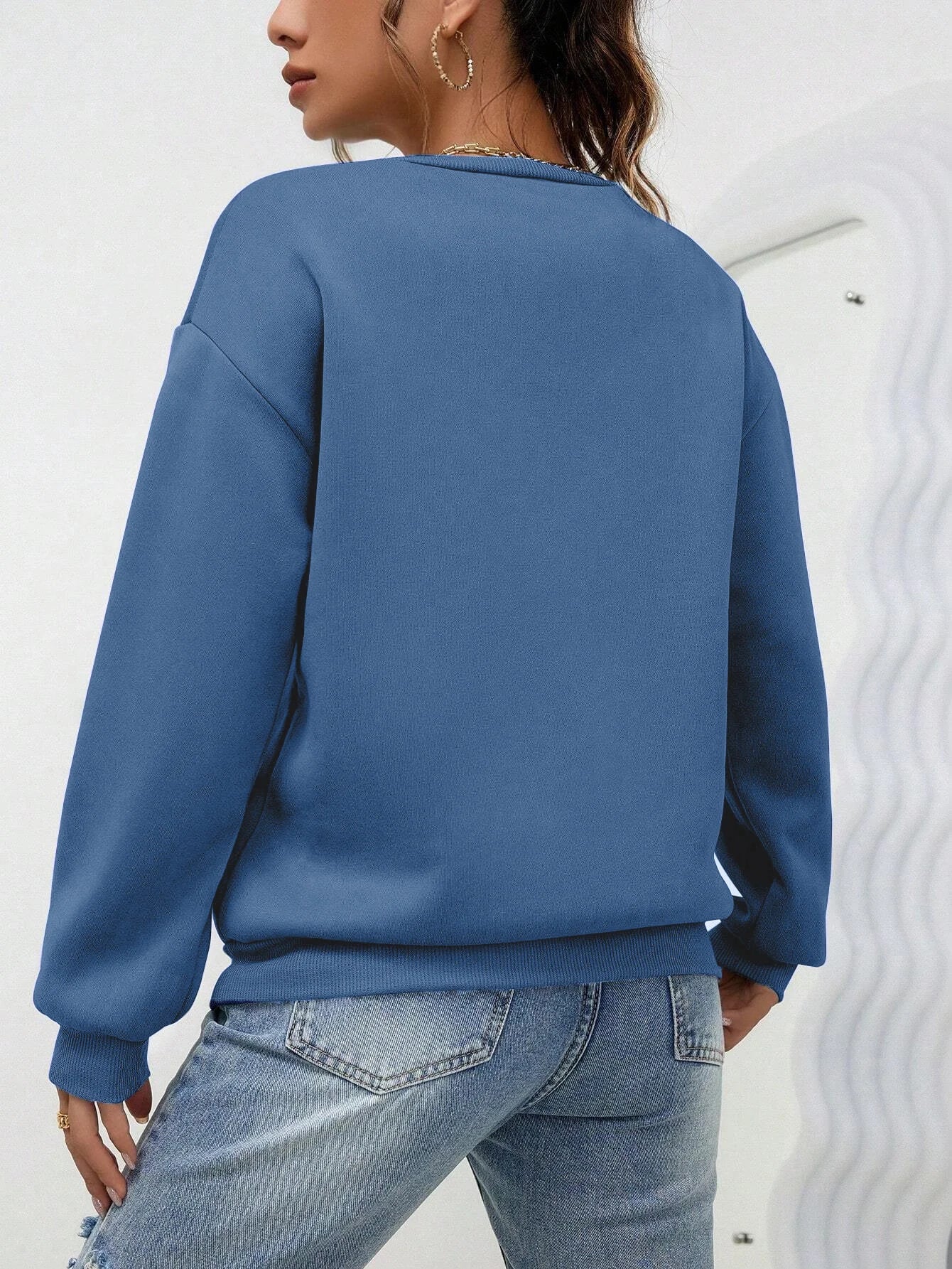 Simple Heart Pattern Printing Sweatshirts For Womens Casual Comfortable Crewneck Hoodies Loose Fleece Warm Sportswear Clothes