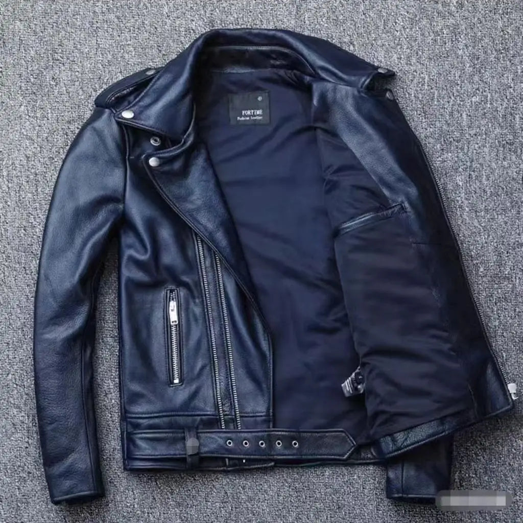 Winter and Autumn Men's Oversized Button-down PU Leather Coat with Multiple Zippers Polo Jacket, with Many Zippers