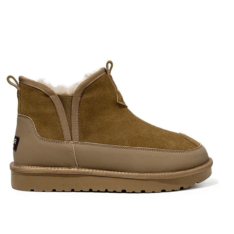 Women's Thick Bottom Mid-Calf Snow Boots Fur Lined Warm Synthetic Leather Rubber Sole Winter Shoes Two-Way Wear Korean Style