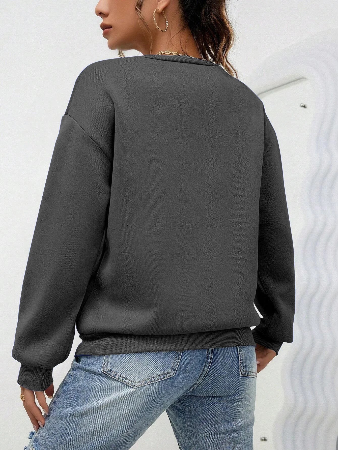 Simple Heart Pattern Printing Sweatshirts For Womens Casual Comfortable Crewneck Hoodies Loose Fleece Warm Sportswear Clothes