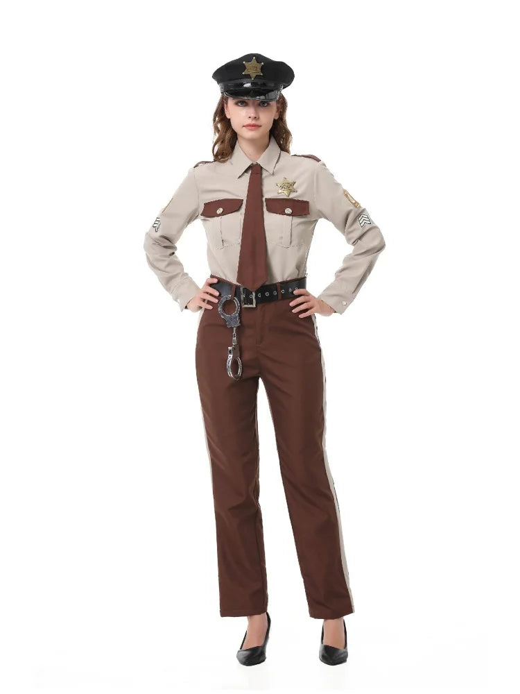 Unisex Sheriff Cosplay Costume Police Uniform Full Set Long Sleeve Halloween Carnival Party Stage Performance Dress Outfits