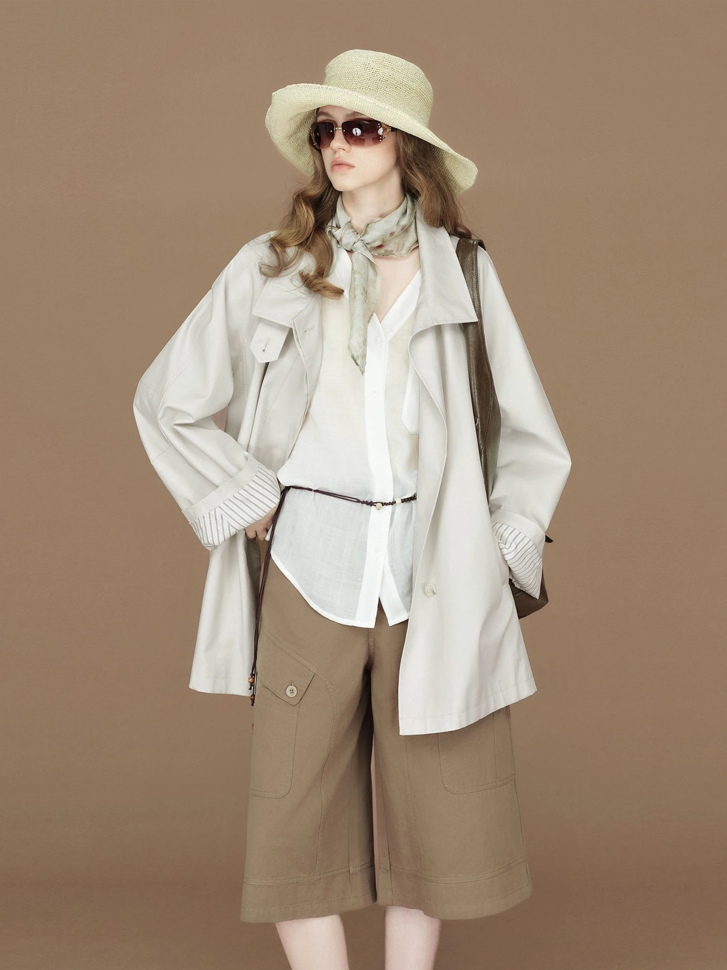 FSLE 2026 Womens British Trench Coat Contrast Cuff Stand Collar Heritage Workwear Style Pink Black Khaki Short Long Trench Coat