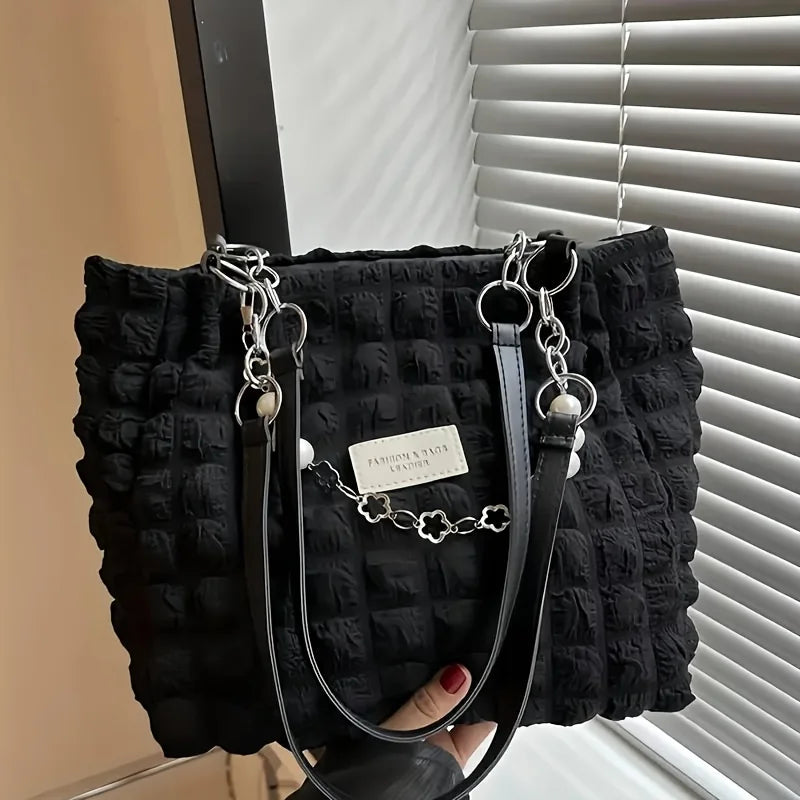 Chic Cloud Tote Bag Large Capacity Nylon Women's Shoulder Bag with Zipper Closure Polyester Lining, Perfect for Commuting Outing