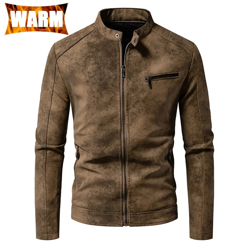 Men's PU Leather Jacket Faux Fur Leather Jacket Thickened Plush Autumn Winter Warm Leather Jacket High-End Business Leather Coat