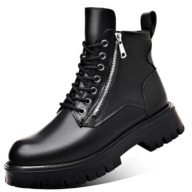 Motorcycle Boots Men's High Top Boots High Quality Mens Leather Shoes Fashion Outdoor Sneakers Men Lace Up Non-Slip Ankle Boots
