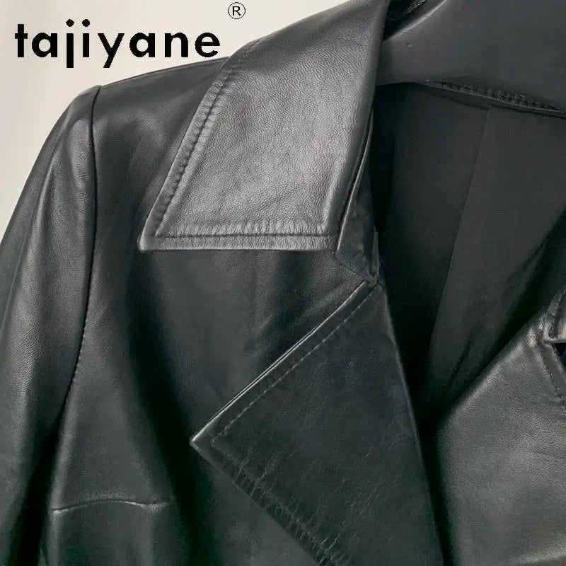 TAJIYANE Real Sheepskin Leather Jacket Woman Short Elastic Waist Suit Jacket Fashion Belted Coat Autumn Women Clothing 2026 가죽자켓