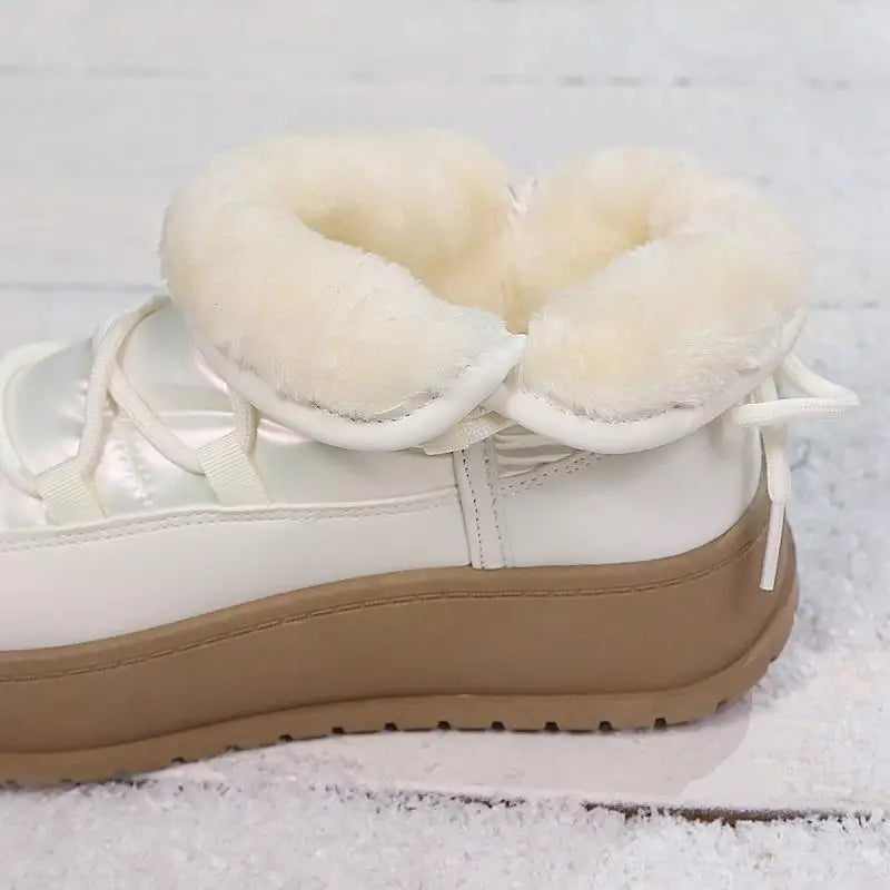 Comfort Platform Waterproof Snow Boots Women 2026 Winter Lace Up Decoration Thick Bottom Moon Boots Women Plush Short Booties