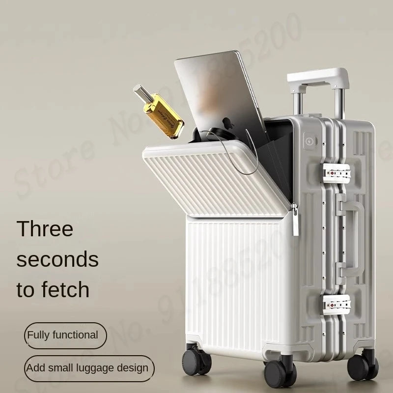 Front-opening Luggage with 24-inch Multi-functional Cup Holder Portable 20-inch Carry-on Suitcase 26-inch Large Capacity
