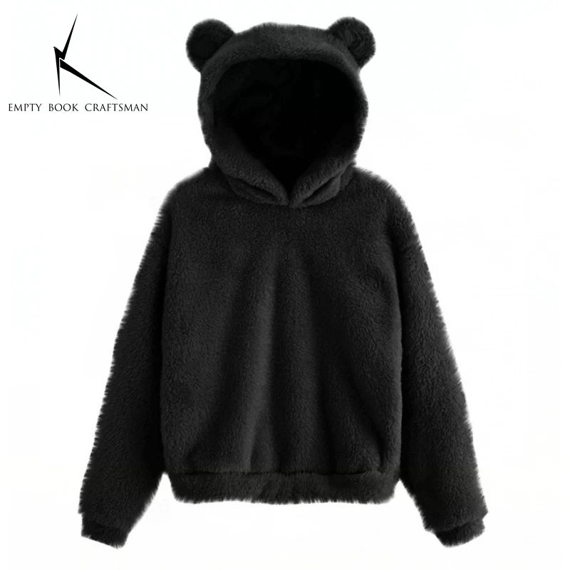 Fall Winter Women's Hoodies Winter Women Long Sleeve Rabbit Ear Hood Sweatshirt Cute Plush Warm Casual Cute Hoodie Tops 2026