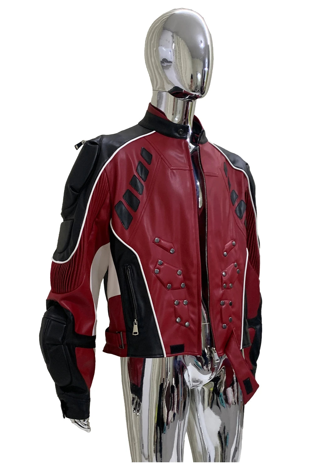 Nerazzurri Autumn Winter Short Color Block Pu Leather Racer Jacket Men Shoulder Pads Rivet Zipper Luxury Designer Clothes 2025