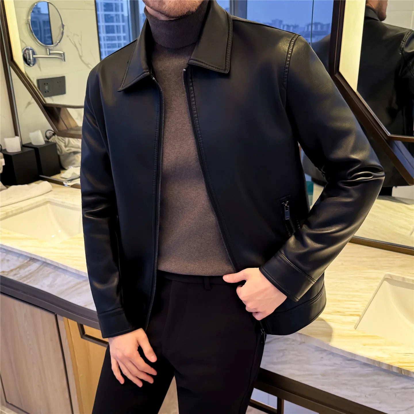 Men's 2026 Motorcycle Biker Jacket, Faux Leather PU Motorcycle Jacket, Slim Fit Stand Collar, Streetwear Zipper Jacket
