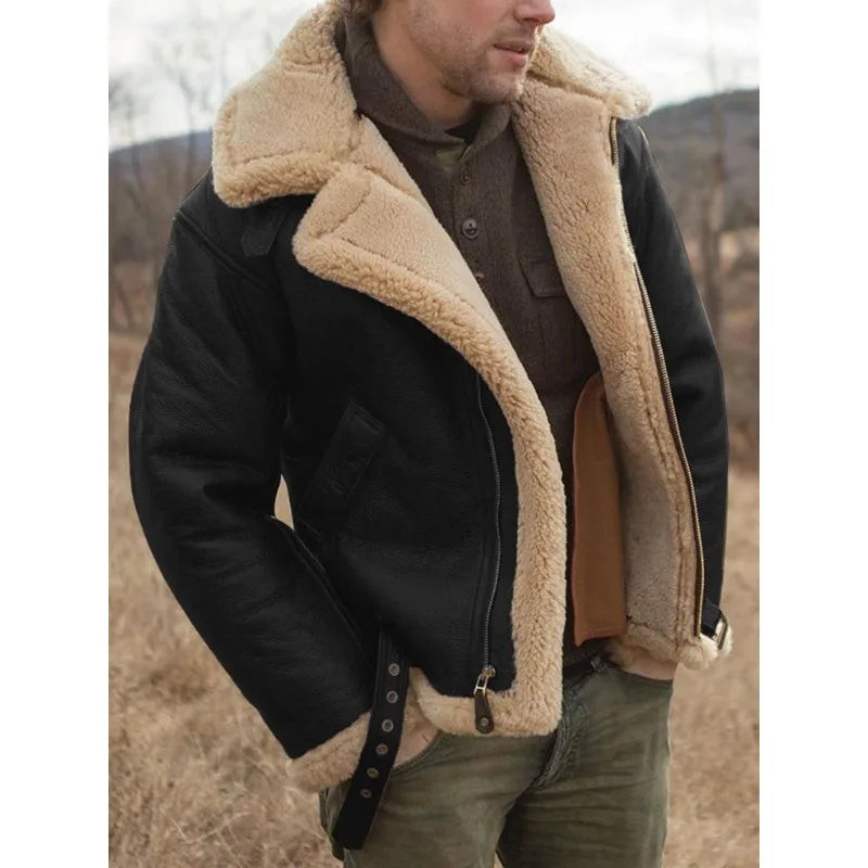 Thickened Men's Coats Winter Jackets Leather and Fur Integrated New High Quality Turn Down Collar Long Sleeve Men Clothing