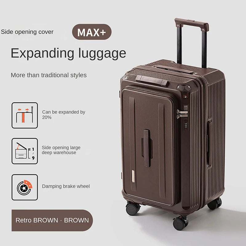 Side-Opening Suitcase 28 inch Large Capacity Expandable Luggage 24/26 Thickened Trolley Case 20 inch Boarding Box with 5 Wheels