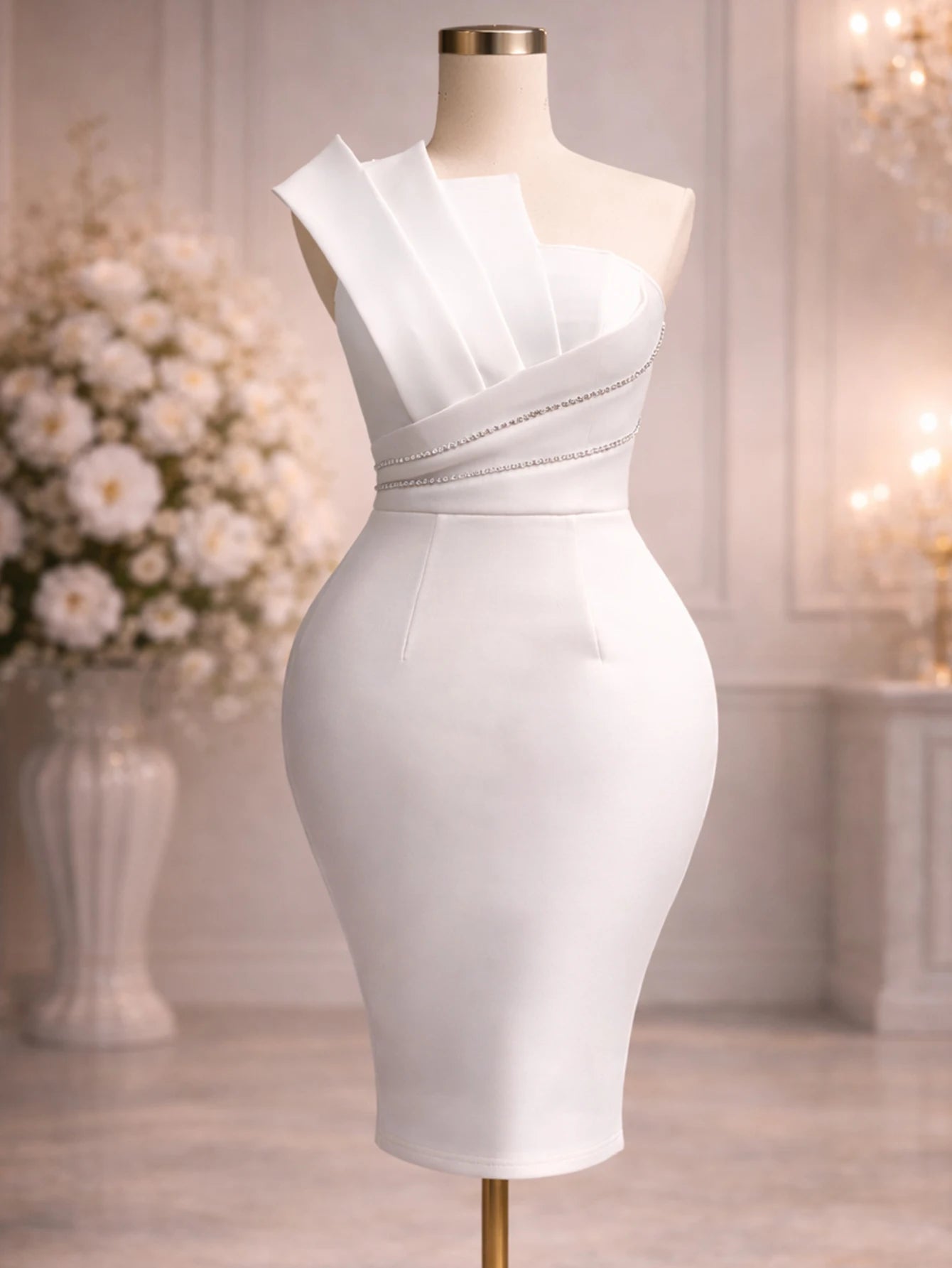 White Elegant Women Off Shoulder Bodycon Dress Sleeveless High Waist Package Hip Slim Ceremony Party Wedding Guest Event Outfits