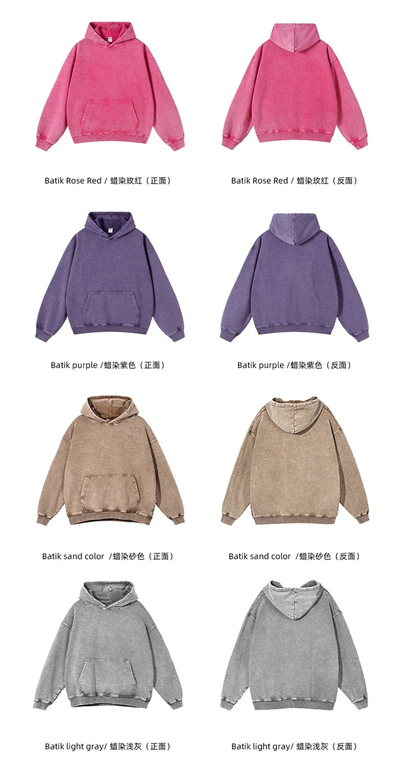 2024 Autumn Winter Men 420gsm Hoodies Streetwears High Street Heavy Weight Washed Cotton Sweatshirts Brand Tracksuit