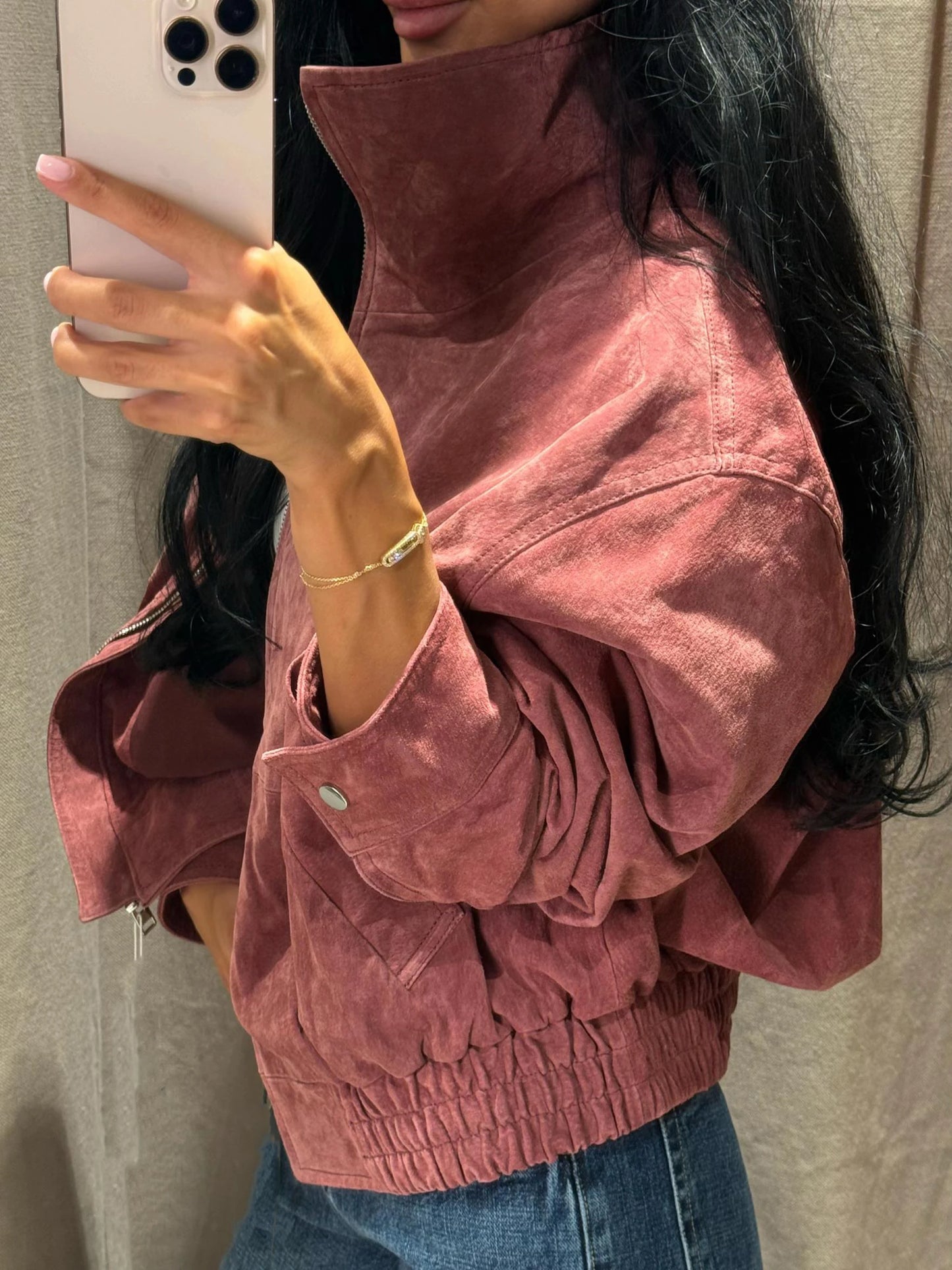 Women Stand Collar Leather Pilot Jacket Red Zipper Cropped Coat Fashion Casual Fashion Outerwear 2026 New Arrival Streetwear
