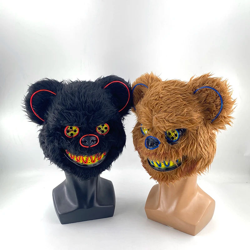 Novelty LED Bloody Furry Bunny Rabbit Bear Mask Realistic Scary Horror Killer Adult Masquerade Cosplay Costume Accessory